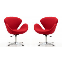 Manhattan Comfort 2-AC038-RD Raspberry Red and Polished Chrome Wool Blend Adjustable Swivel Chair (Set of 2)